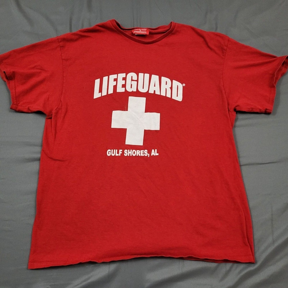 Lifeguard Gulf Shores AL Red Graphic T-Shirt Mens XL Cotton Short Sleeve Tee